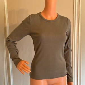 Banana Republic Rib Knit Long Sleeve Olive Green Tee, Size S